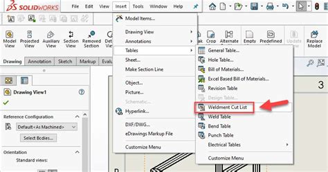 solidworks weldment cutlist